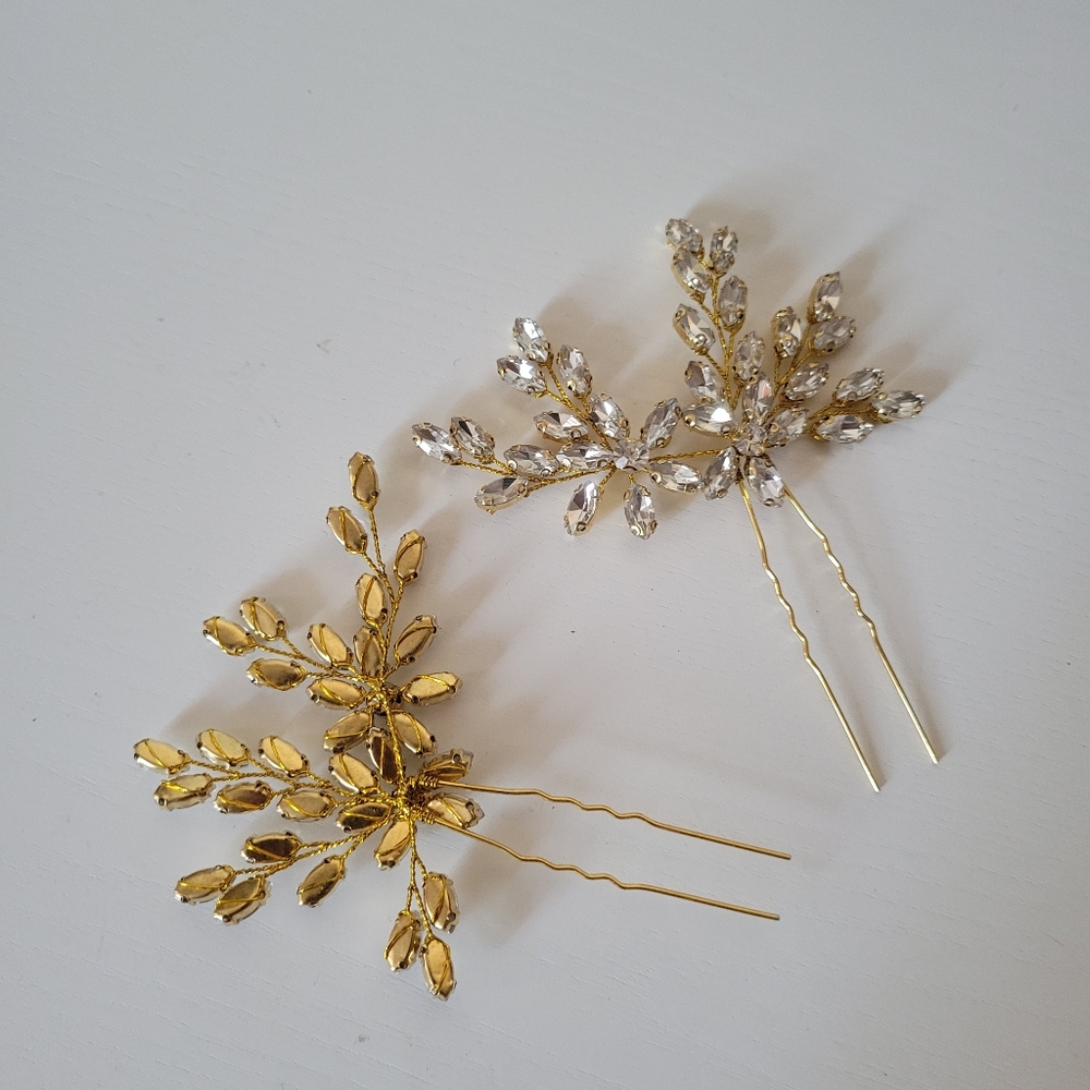 Gold Rhinestone headpiece pins - Picture 2 of 9